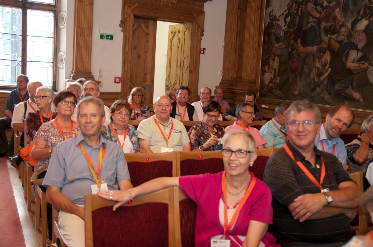 El grup de congressistes català, en el saló noble de l'Ajuntament de Landsberg am Lech