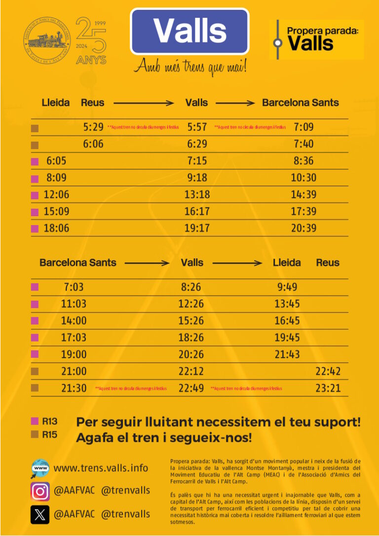 Horaris PAT R13 R15 AAFVAC TRENVALLS